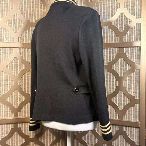St John Collection Black Knit Jacket Women’s Size 6 Gold Trim Military Style - Picture 7 of 9